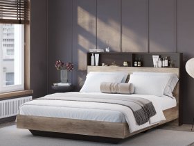 Кровать двуспальная 1,6м КР-16 Энигма (венге/дуб каньон) в Вьюнах - vyuny.mebel-nsk.ru | фото