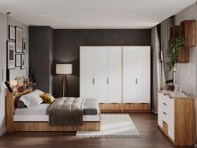 Модульная спальня Ивис (дуб крафт золотой/белый) в Вьюнах - vyuny.mebel-nsk.ru | фото