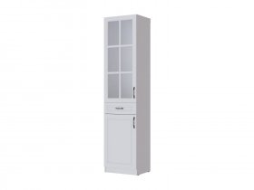 Пенал-витрина Апполия гостиная (белый/белый дуб) в Вьюнах - vyuny.mebel-nsk.ru | фото