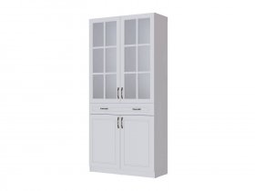 Шкаф-витрина Апполия гостиная (белый/белый дуб) в Вьюнах - vyuny.mebel-nsk.ru | фото