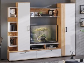 Стенка «Дакота» (дуб крафт золотой/белый ясень) в Вьюнах - vyuny.mebel-nsk.ru | фото