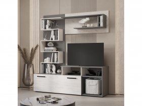 Стенка Евро (графит/дуб крафт белый) в Вьюнах - vyuny.mebel-nsk.ru | фото
