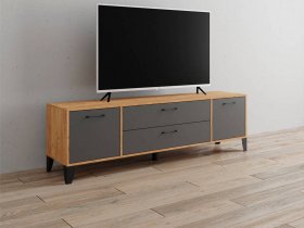 Тумба под ТВ Парус-13 (дуб крафт золотой/графит серый) в Вьюнах - vyuny.mebel-nsk.ru | фото