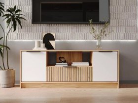Тумба под ТВ  ТМ-001 Ивис (дуб крафт золотой/белый) в Вьюнах - vyuny.mebel-nsk.ru | фото